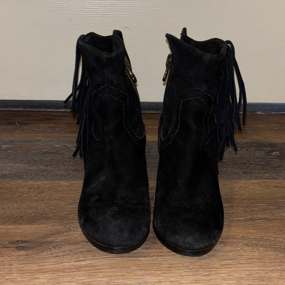 Sam Edelman Louie fringe Western Rodeo ankle boots in black suede size US 7.5
